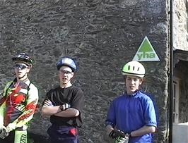 Julian, Nick and Matthew outside Bowsinger youth hostel